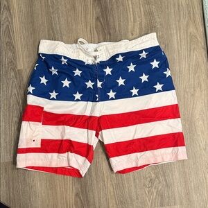 American Flag Print Men's Swim Board Shorts - Red White Blue